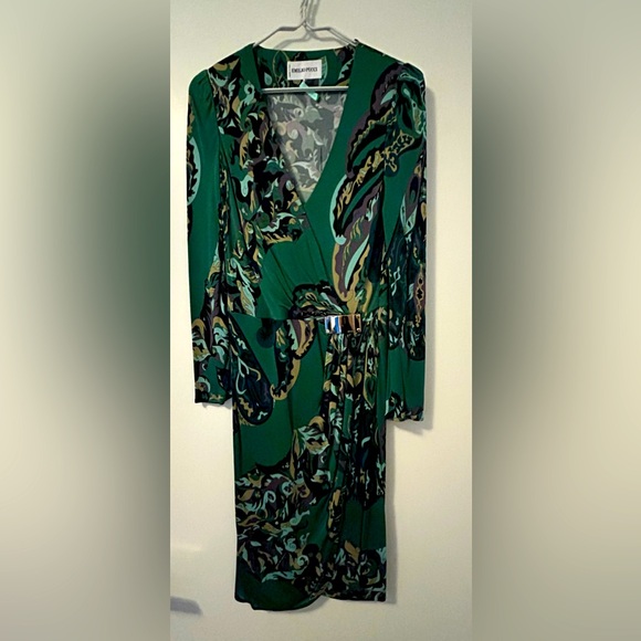 Beautiful Emilio Pucci green dress with beige and black abstract leaf pattern - Picture 1 of 12